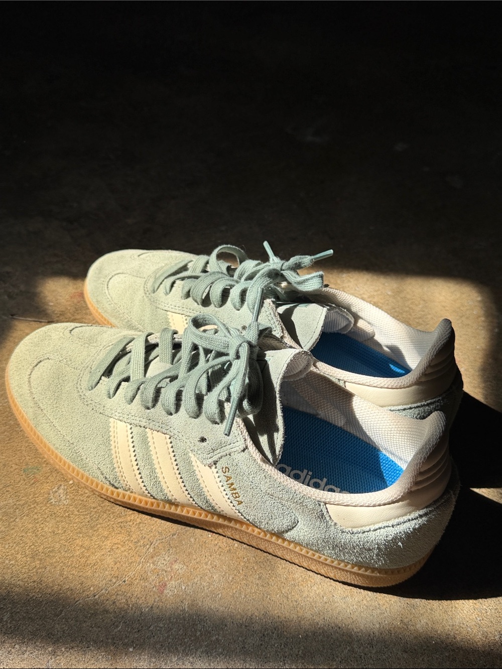adidas Samba Suede Sneakers in Sage Green with Gum Sole
